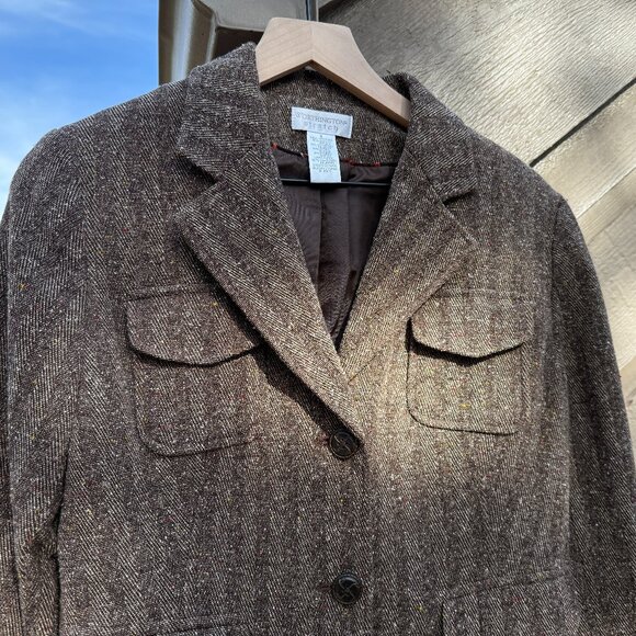 EUC Vintage Worthington Tweed Herringbone Brown Stripe Blazer - Picture 3 of 10